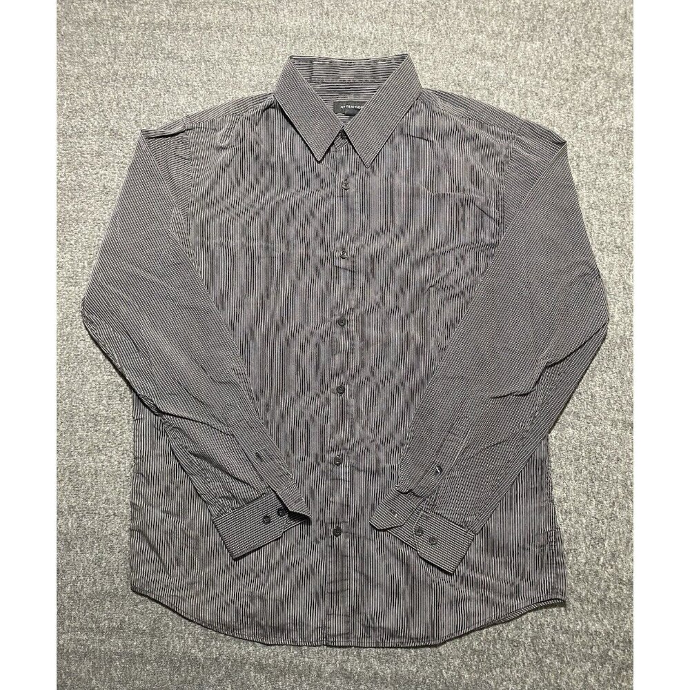 Attention Button Up Shirt Mens Long Sleeve Brown Striped Size XL